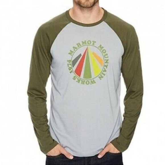 Marmot Raglan Long sleeve tee Mountain Works Green size medium - Picture 2 of 6